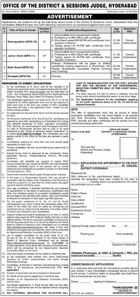 District and Sessions Courts Hyderabad Jobs Newspaper Advertisement