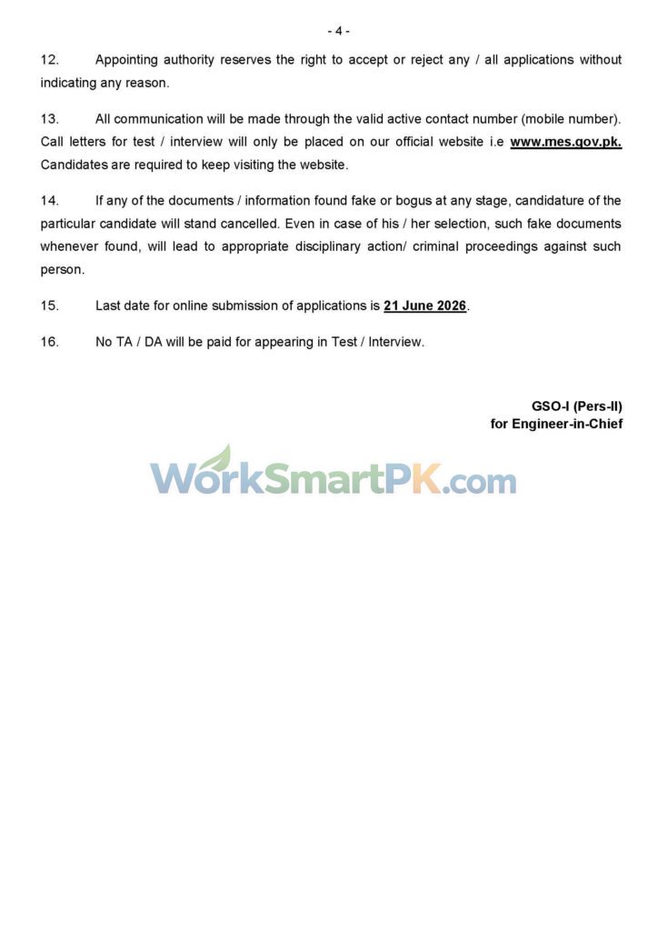 Military Engineering Services MES federal government recruitment notification layout statement