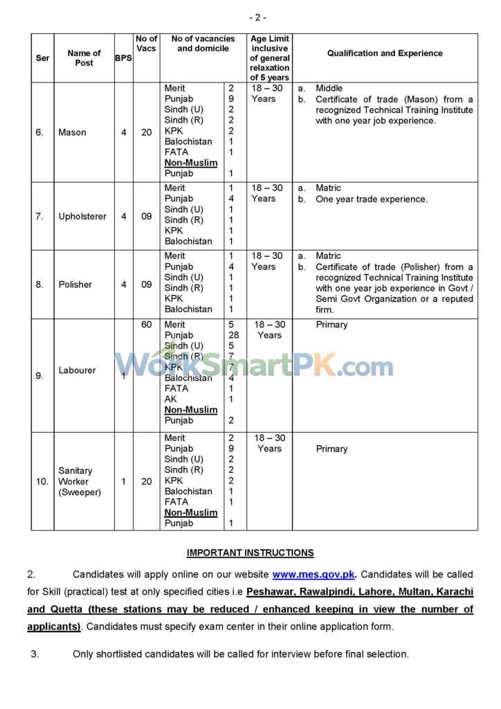 Military Engineering Services MES federal government recruitment notification layout statement