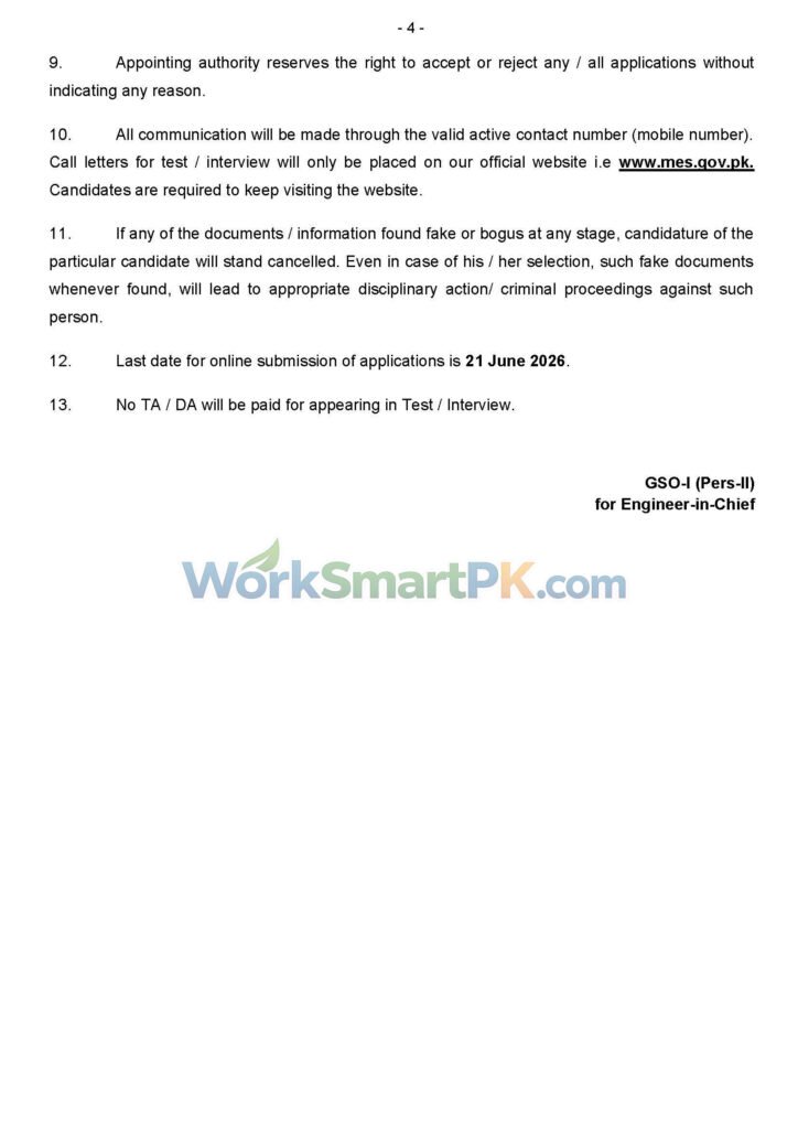 Military Engineering Services MES federal government recruitment notification layout statement