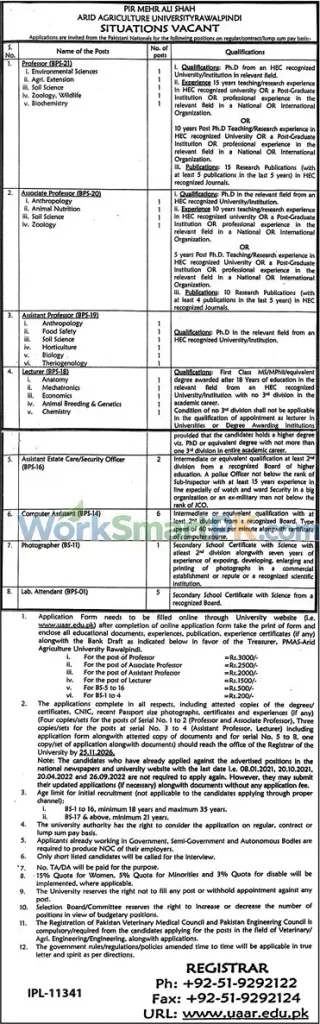 ARID Agriculture University Rawalpindi Faculty & Non Faculty Jobs Jang 25-10-2026