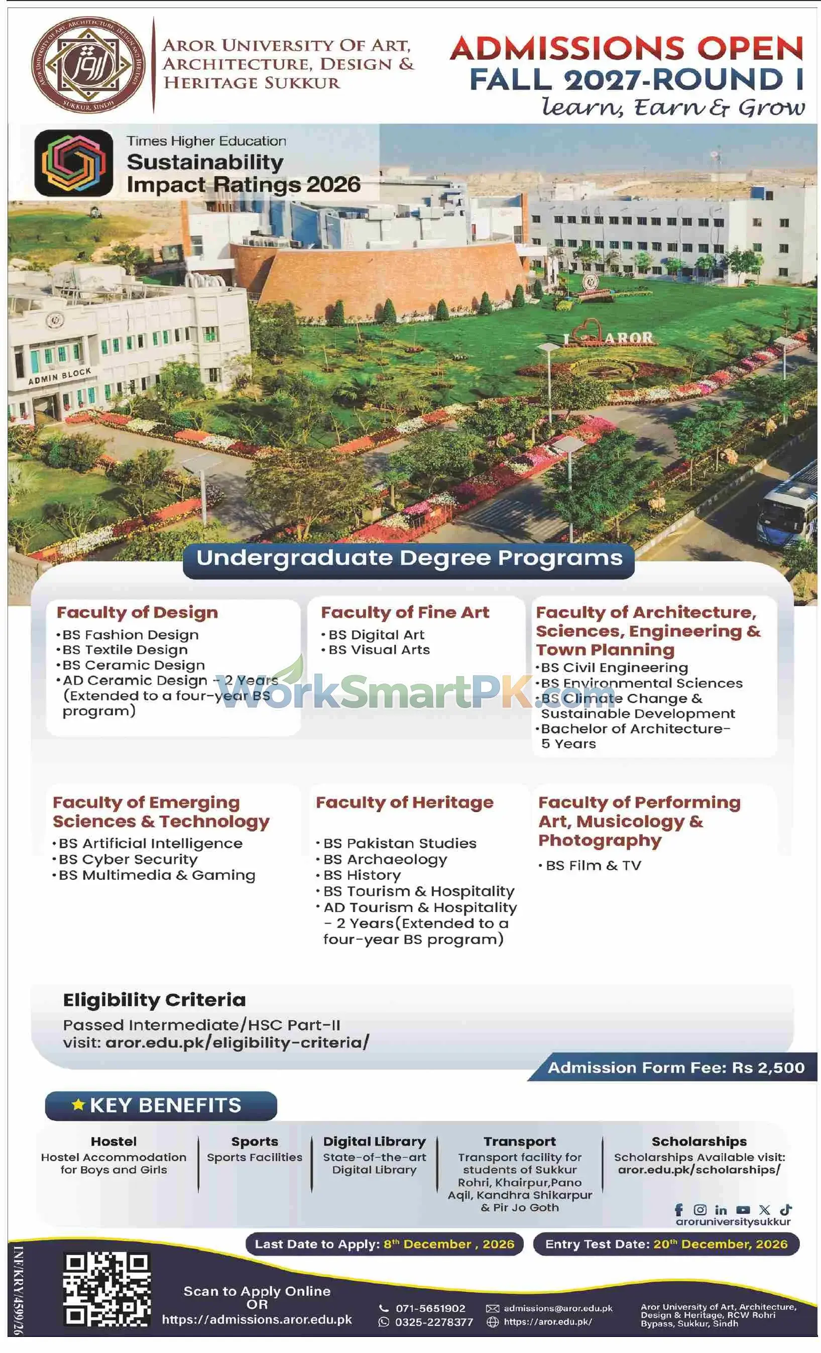 AROR University of Art, Architecture, Design & Heritage Sukkur Admissions Dawn 18-10-2026