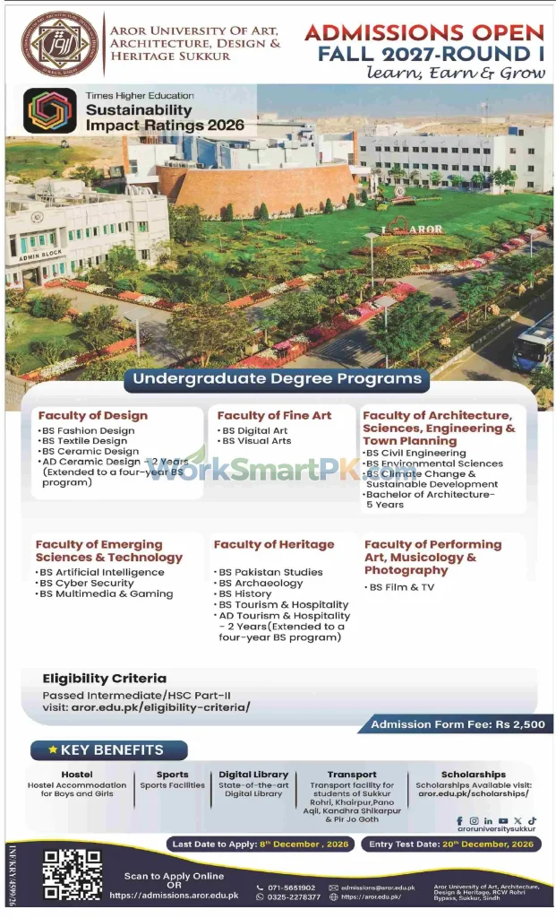 AROR University of Art, Architecture, Design & Heritage Sukkur Admissions Dawn 18-10-2026