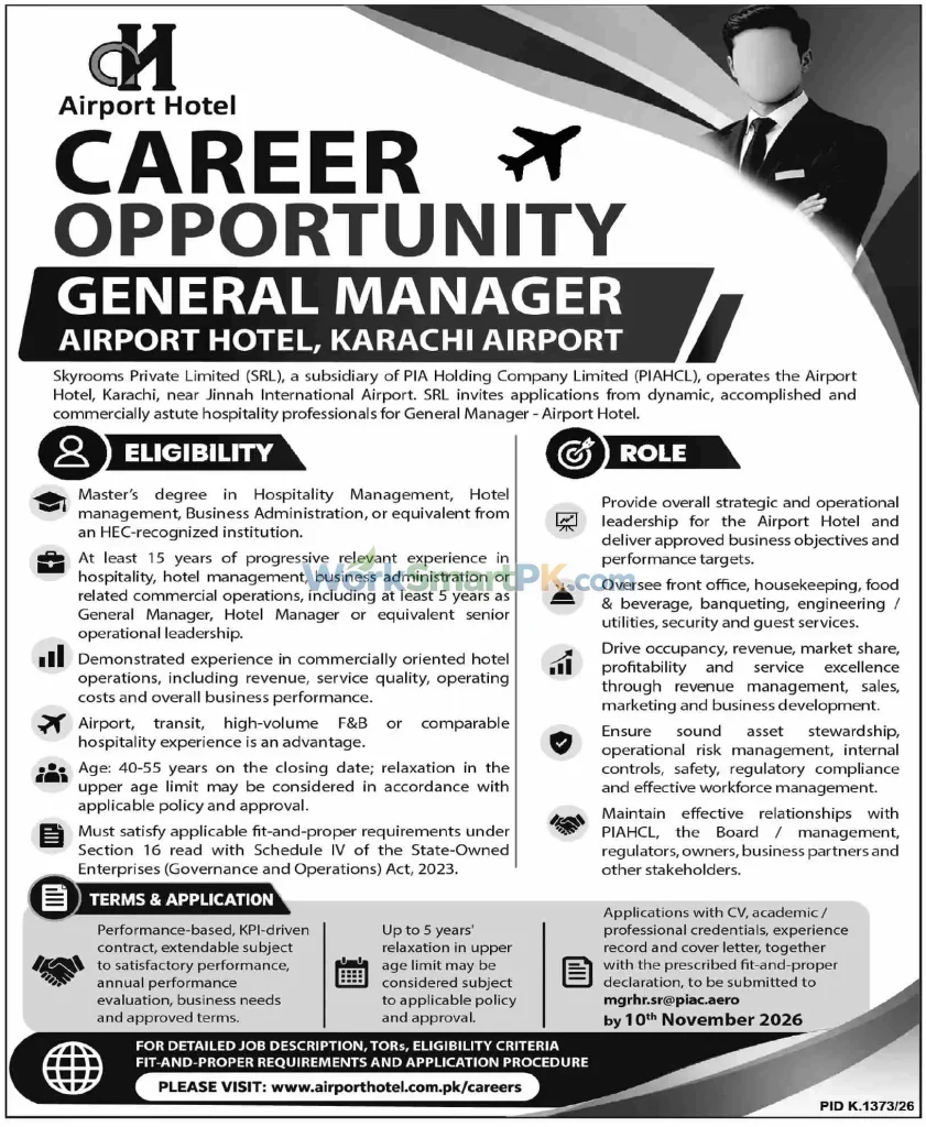 Airport Hotel Karachi GM Jobs Dawn 24-10-2026