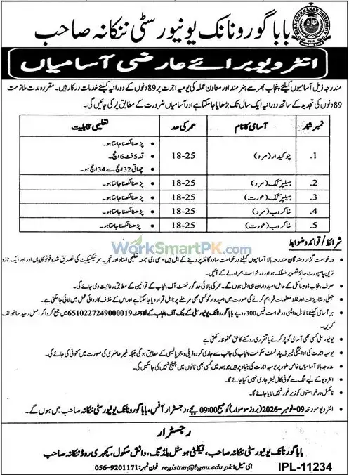 Baba Guru Nanak University Nankana Sahib Daily Wages Jobs Jang 23-10-2026