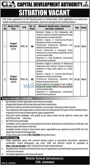 Capital Development Authority Islamabad Project Director Jobs Jang 11-10-2026