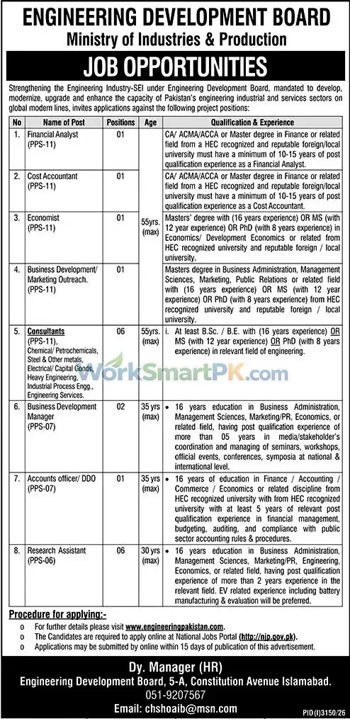 Engineering Development Board Islamabad Financial Analyst Jobs Jang 07-10-2026