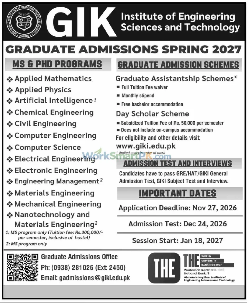 GIKI Institute of Engineering Science & Technology Admissions Dawn 22-10-2026