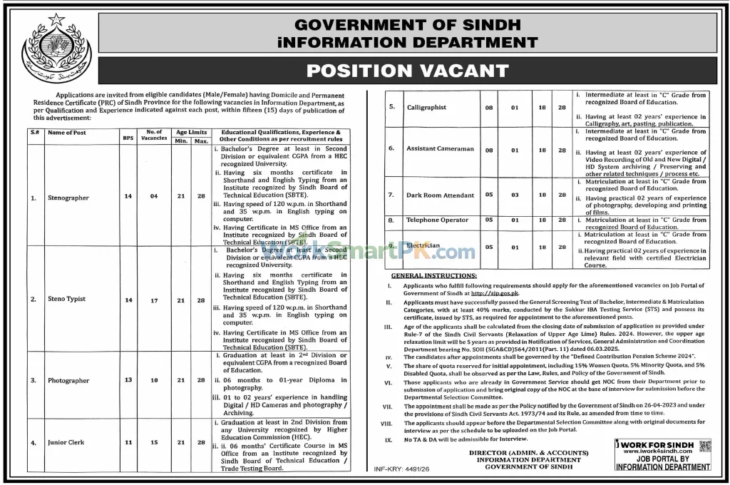 Information Department Sindh Jobs DAWN 10-10-2026