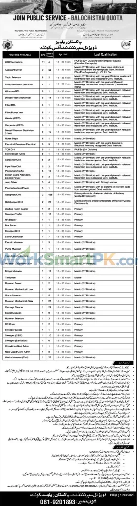 Join Public Service Balochistan Quota Pakistan Railways Quetta Jobs Jang 28-10-2026