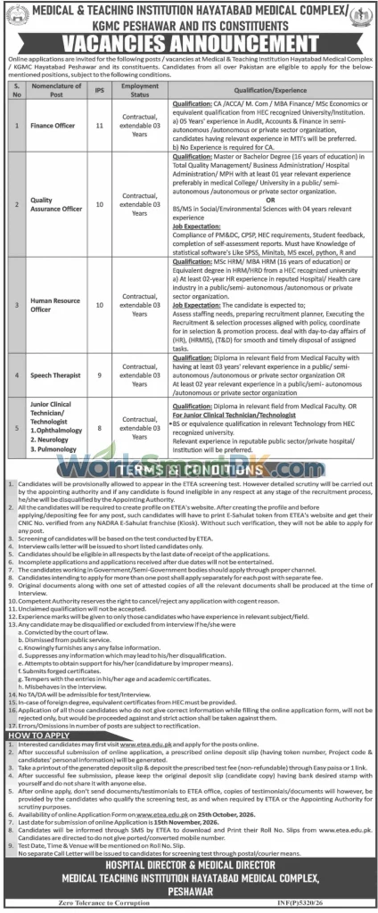 Medical & Teaching Institution Hayatabad Medical Complex Peshawar Jobs Dawn 24-10-2026