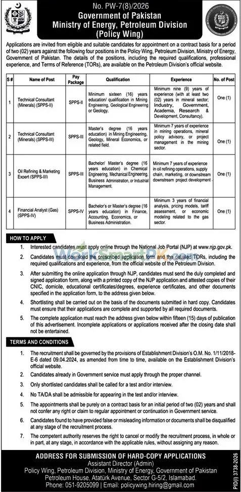 Ministry of Energy Petroleum Division Islamabad Jobs Duniya 25-10-2026