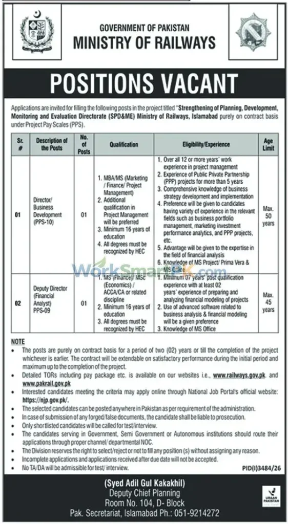Ministry of Railways Islamabad Director Jobs Nawai Waqat 16-10-2026
