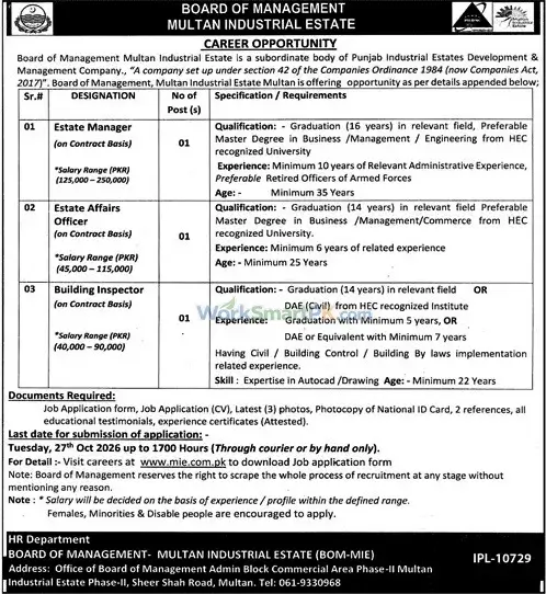 Multan Industrial Estate Multan Jobs Jang 11-10-2026