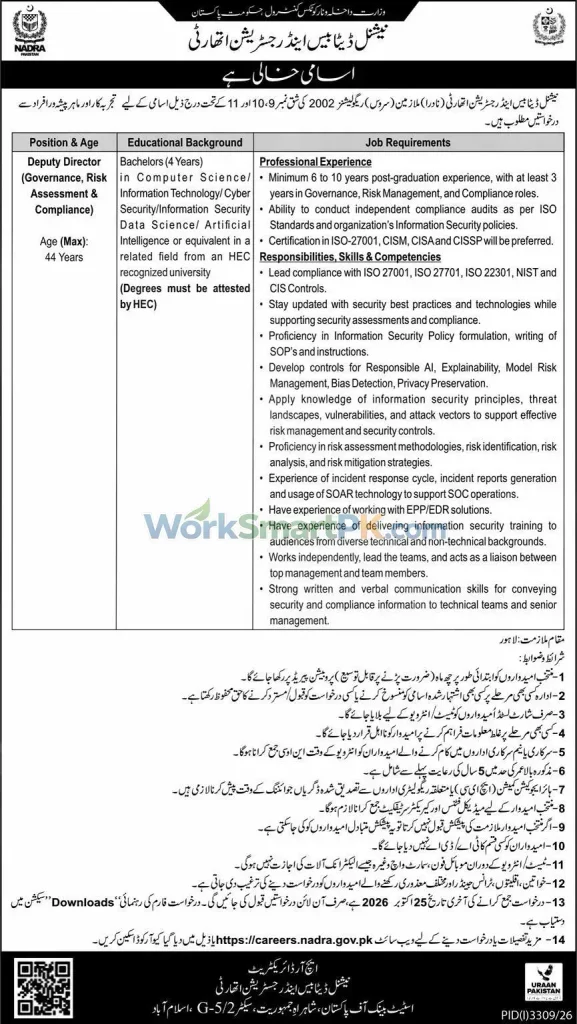NADRA Islamabad Deputy Director Jobs Express 11-10-2026