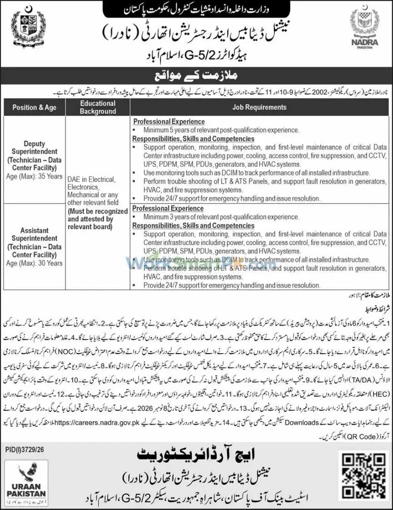NADRA Islamabad Deputy Superintendent Jobs Express 25-10-2026