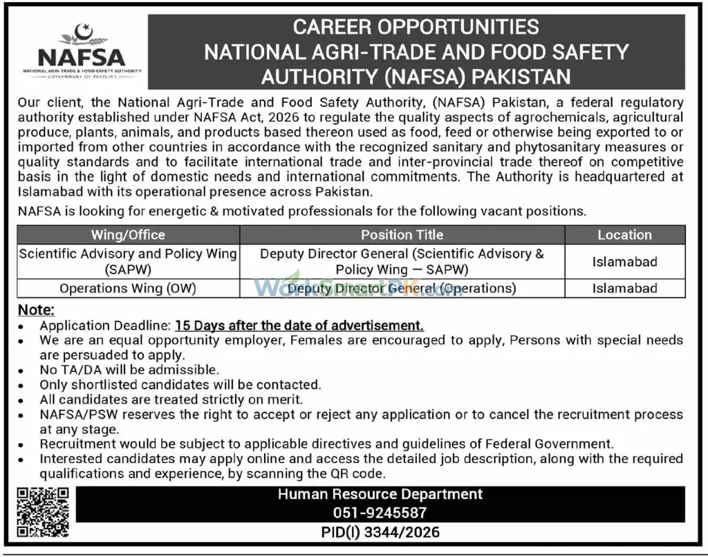 NAFSA Islamabad Deputy Director Jobs DAWN 11-10-2026