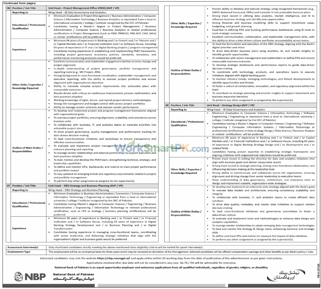NBP Bank Wing Head BI Operations Jobs 02 Dawn 18-10-2026