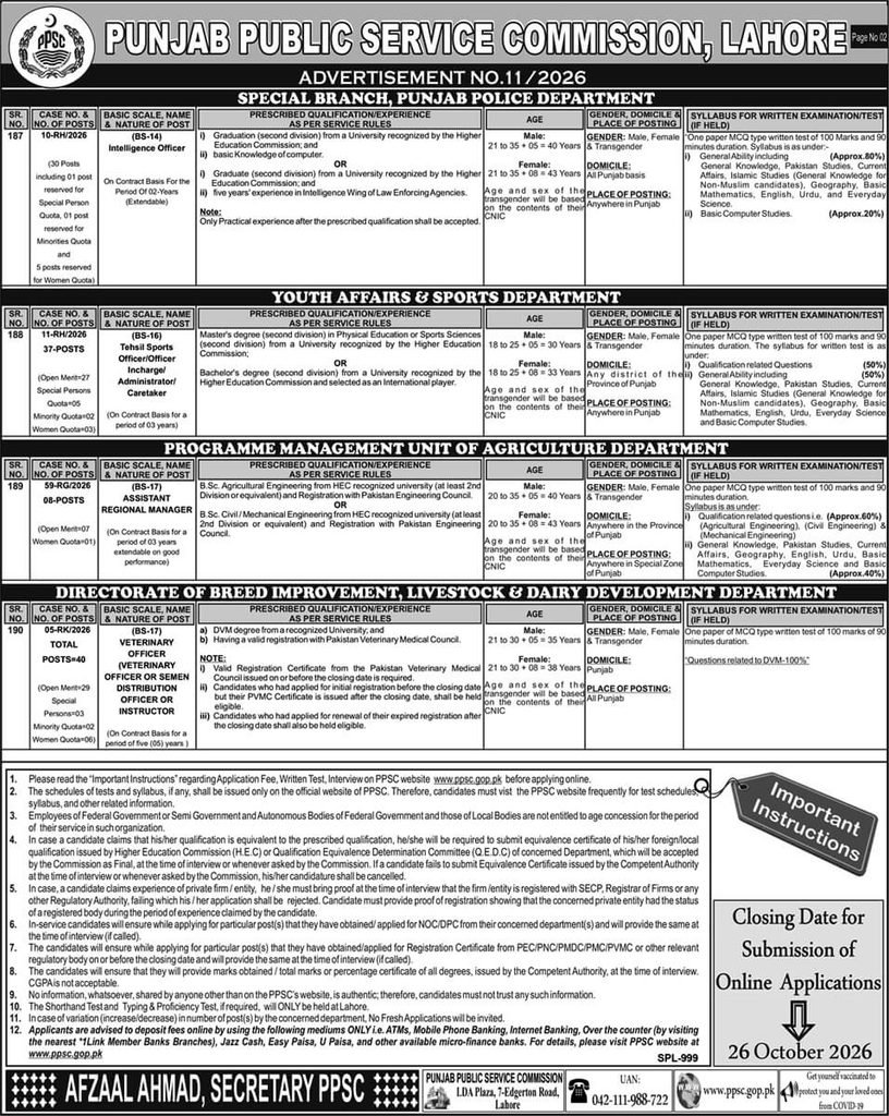 PPSC Punjab Add No 11-2026 Jobs 02 Duniya 09-10-2026