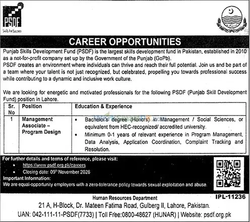 PSDF Lahore Management Associate Jobs Jang 24-10-2026