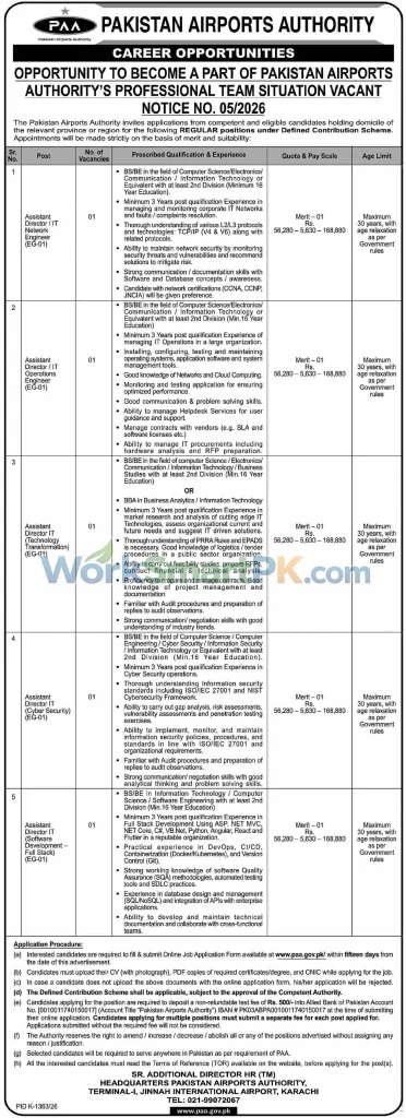 Pakistan Airport Authority PAA Assistant Director IT Jobs DAWN 23-10-2026