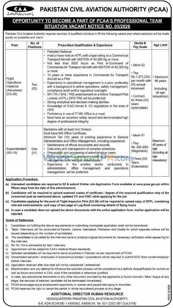 Pakistan Civil Aviation Authority Karachi Jobs DAWN 11-10-2026