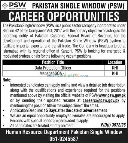 Pakistan Single Window Islamabad Jobs Express 21-10-2026