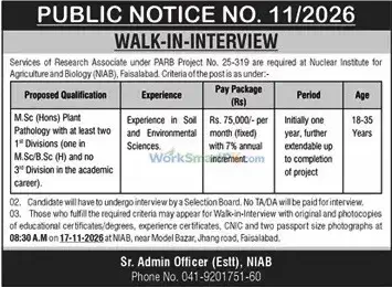 Public Sector PARB Project Faisalabad Jobs Duniya 25-10-2026