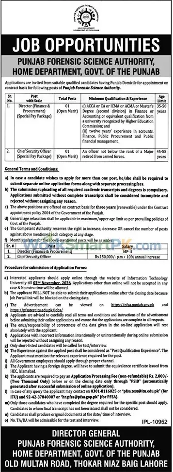 Punjab Forensic Science Authority Lahore Director Finance Jobs Duniya 14-10-2026