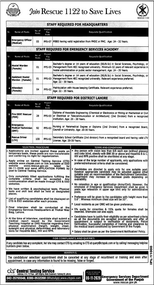 Rescue 1122 Punjab Jobs Jang 18-10-2026