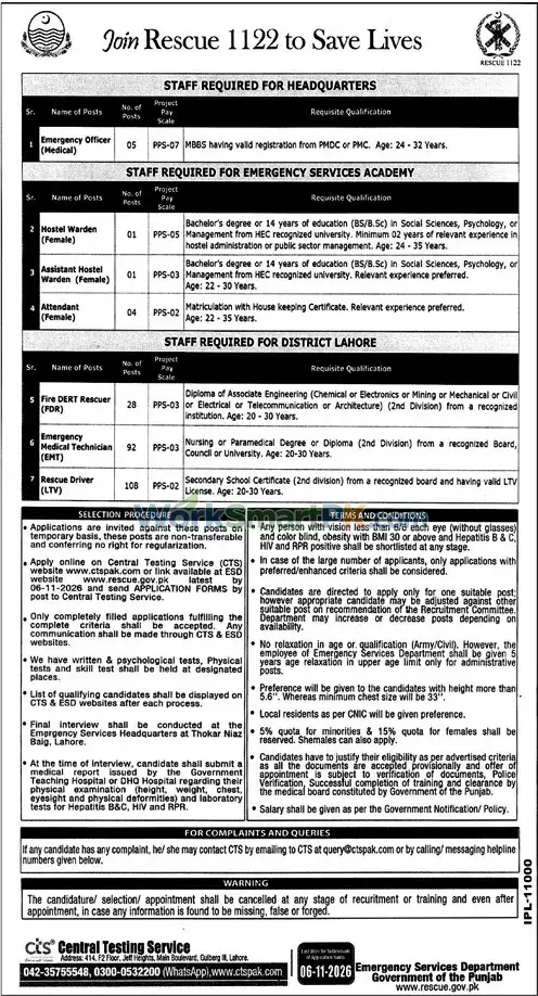 Rescue 1122 Punjab Jobs Jang 18-10-2026