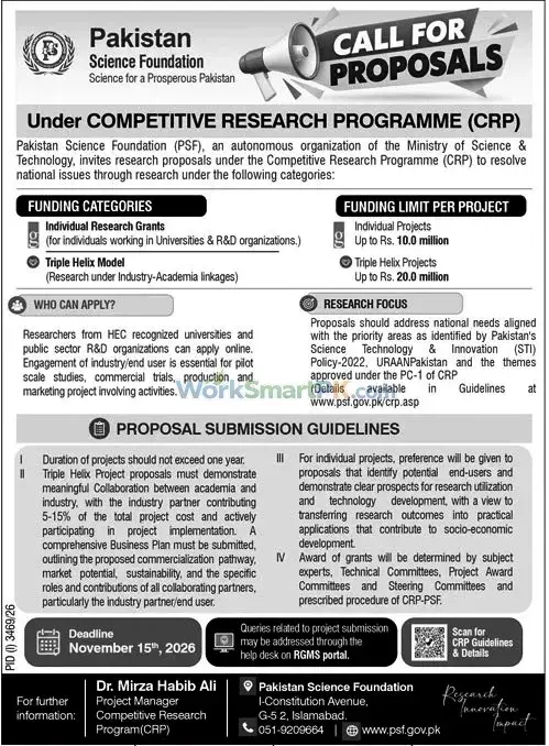 Science Foundation KPK CRP Program Jang 17-10-2026