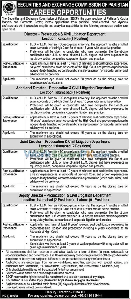 Security & Exchange Commission Islamabad Director Jobs Nawai Waqat 22-10-2026