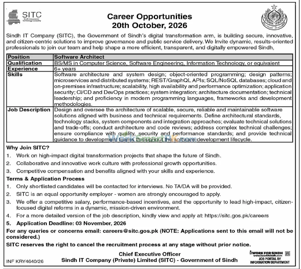 Sindh IT Company SITC Jobs Dawn 27-10-2026