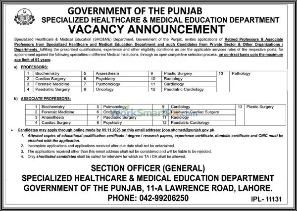 Specialized Healthcare & Medical Education Department Lahore Professors Jobs Nawai Waqat 19-10-2026