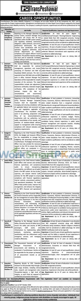 Trans Peshawar Assistant Manager Jobs Jang 11-10-2026