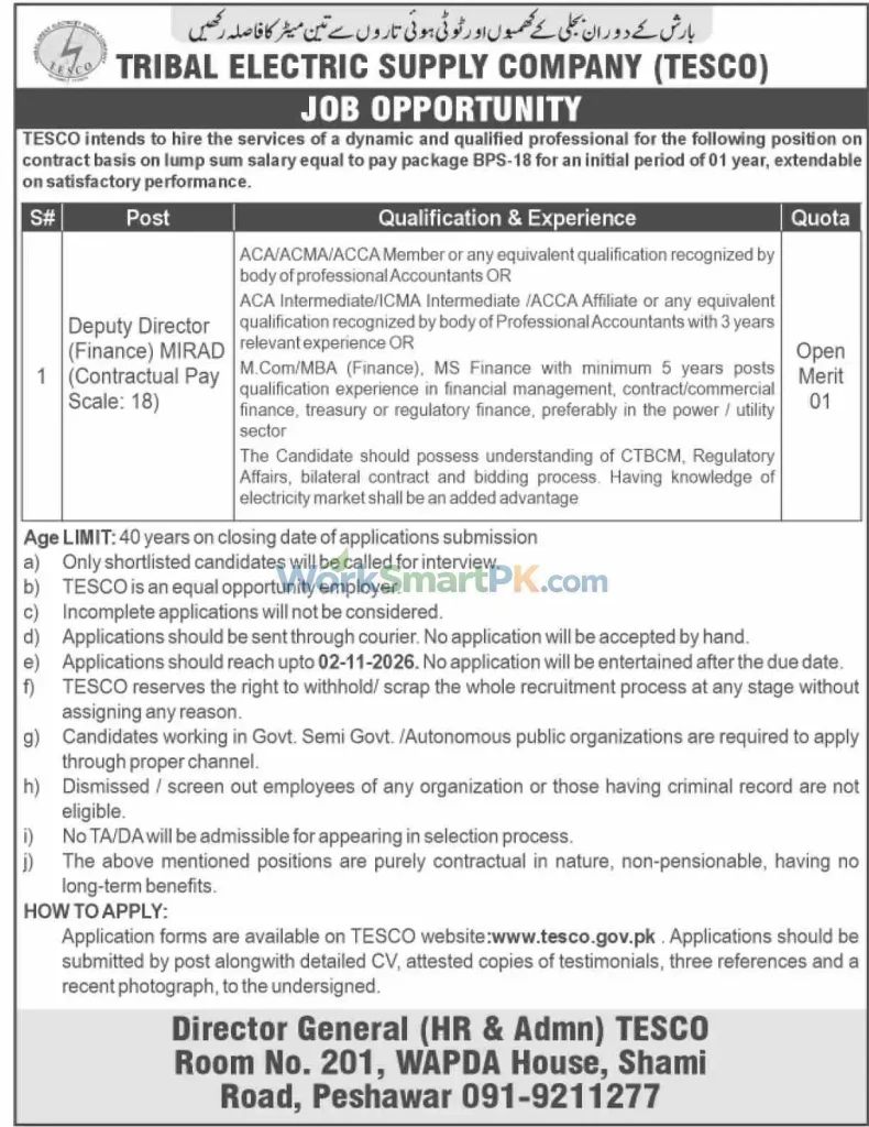 Tribal Electric Supply Company Deputy Director Finance Jobs Dawn 17-10-2026