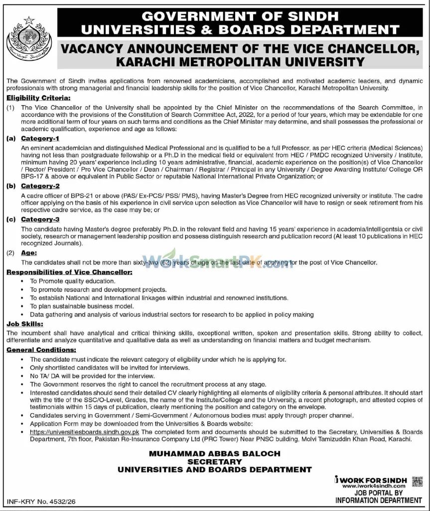 Universities & Boards Department Sindh VC Jobs Dawn 14-10-2026