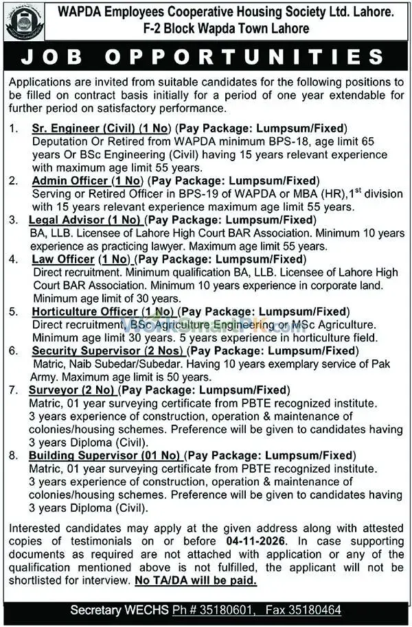 Wapda Employees Cooperative Housing Society Lahore Jobs Nawai Waqat 17-10-2026