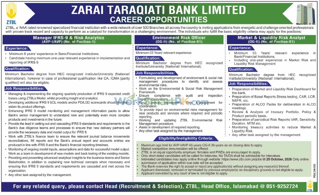 ZTBL Bank Manager IFRS-9 Jobs Jang 11-10-2026 Jobs DAWN 11-10-2026