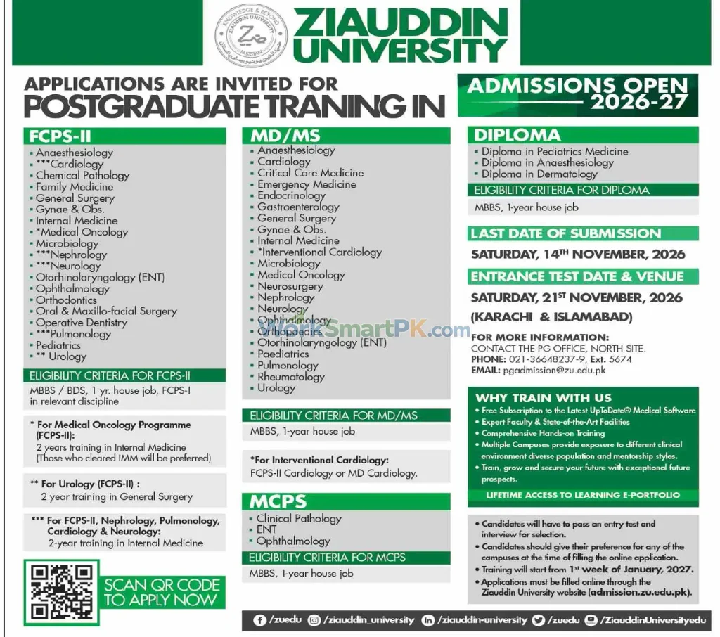 Ziauddin University Graduate Training Program Dawn 25-10-2026